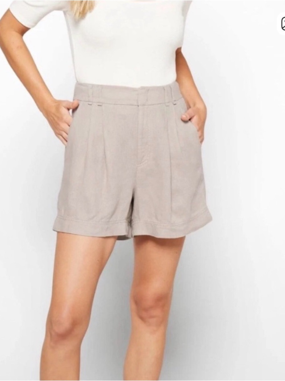 Free People Chelsea 100% Linen High-Rise Shorts in Khaki Tan Size 6
